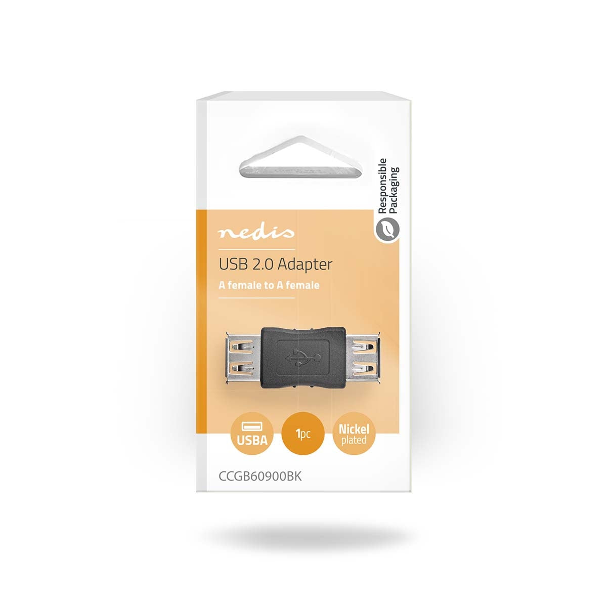 USB-A Adapter | USB 2.0 | USB-A Female | USB-A Female | 480 Mbps | Round | Nickel plated | PVC | Black | Box