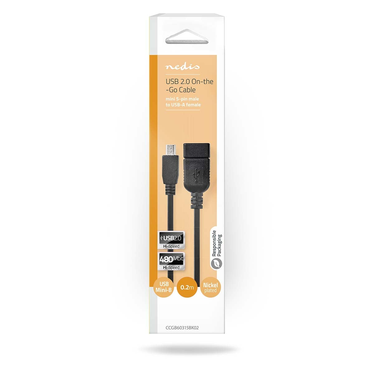 USB Adapter | USB 2.0 | Mini 5-Pin Male | USB-A Female | 480 Mbps | OTG | 0.20 m | Round | Nickel Plated | Black | Box