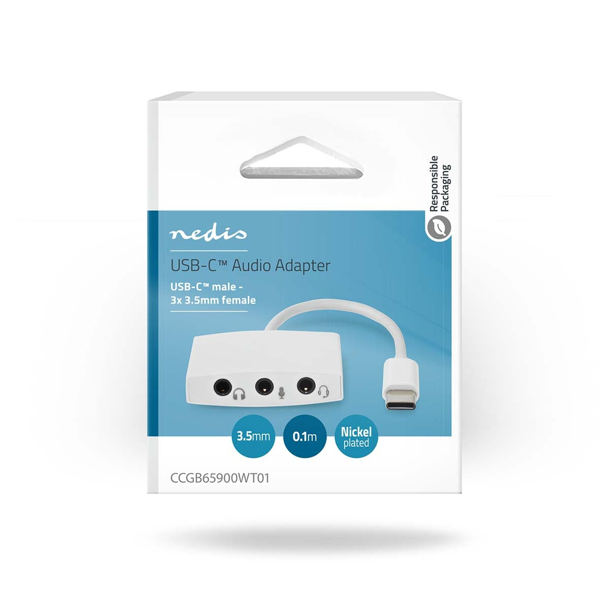 USB-C™ Adapter | USB 2.0 | USB-C™ Male | 3.5 mm Female | 0.10 m | Round | Nickel Plated | ABS/PVC | White | Box