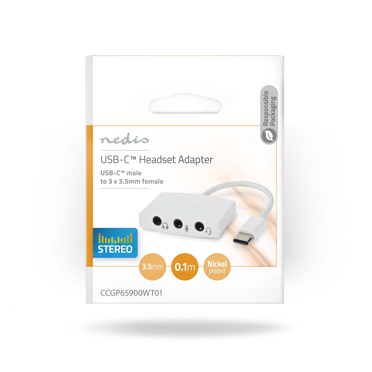 USB-C™ Adapter | USB 2.0 | USB-C™ Male | 3.5 mm Female | 0.10 m | Round | Nickel Plated | ABS/PVC | White | Envelope