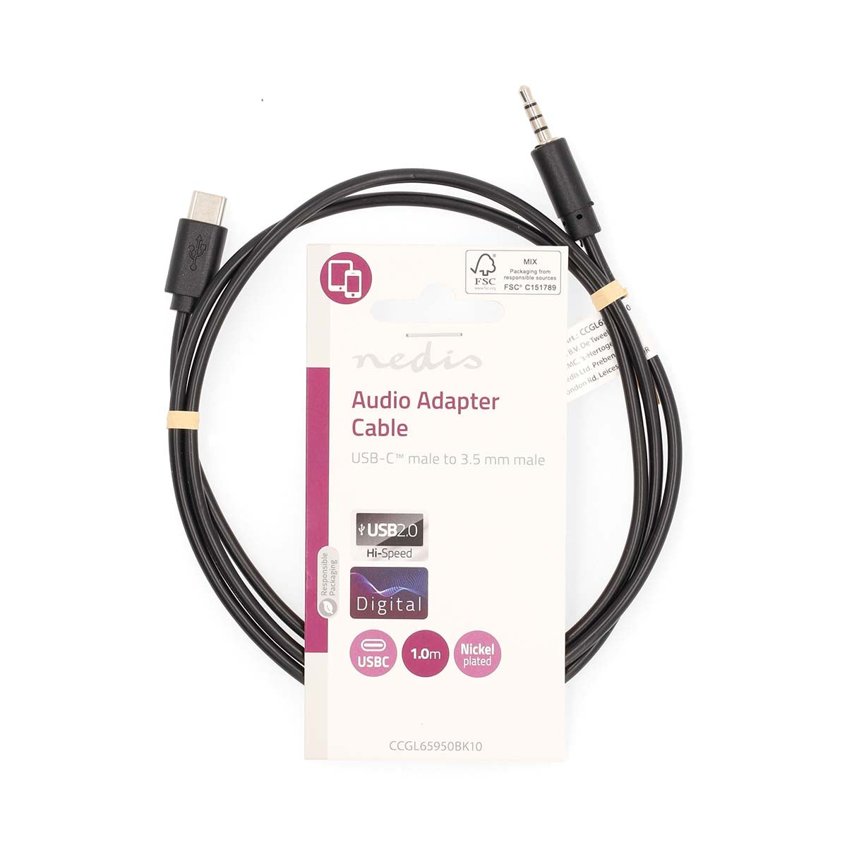 USB-C™ Adapter | USB 2.0 | USB-C™ Male | 3.5 mm Male | 1.00 m | Round | Nickel Plated | Black | Label