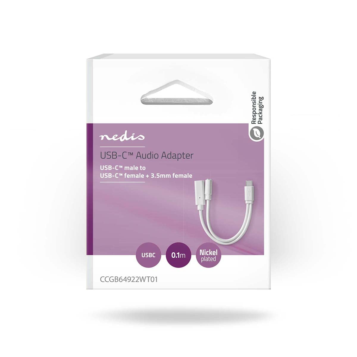 USB-C™ Adapter | USB 2.0 | USB-C™ Male | USB-C™ Female / 3.5 mm Female | 0.10 m | Round | Nickel Plated | PVC | White | Box