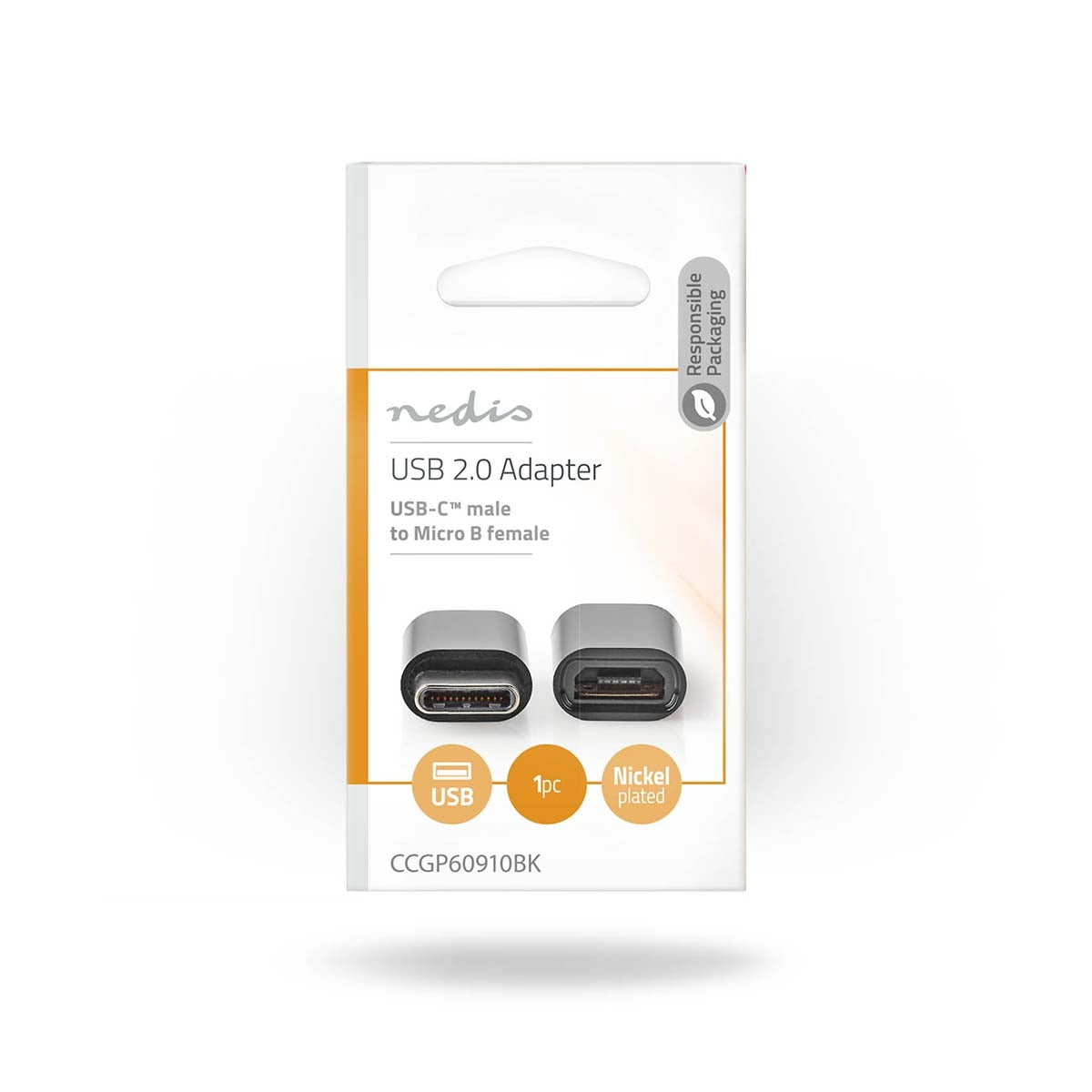 USB-C™ Adapter | USB 2.0 | USB-C™ Male | USB Micro-B Female | 480 Mbps | Round | Nickel Plated | Black | Envelope