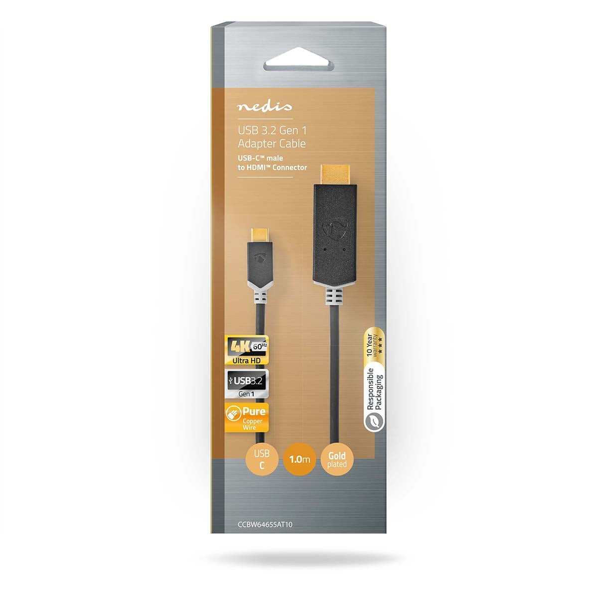 USB-C™ Adapter | USB 3.2 Gen 1 | USB-C™ Male | HDMI™ Connector | 4K@60Hz | 1.00 m | Round | Gold Plated | PVC | Anthracite | Box