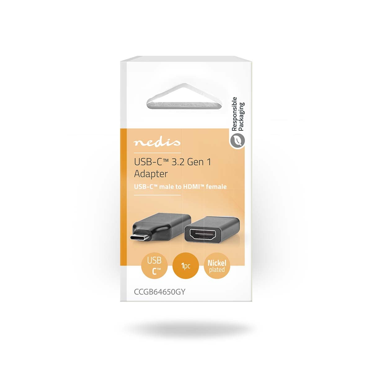 USB-C™ Adapter | USB 3.2 Gen 1 | USB-C™ Male | HDMI™ Output | 4K@60Hz | Round | Nickel Plated | Grey/Black | Box