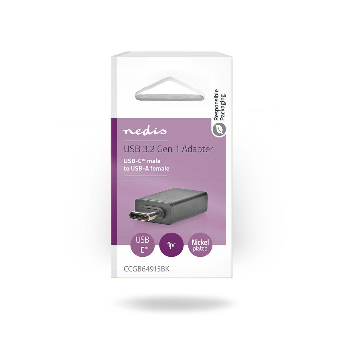 USB-C™ Adapter | USB 3.2 Gen 1 | USB-C™ Male | USB-A Female | 5 Gbps | OTG | Round | Nickel Plated | Black | Box