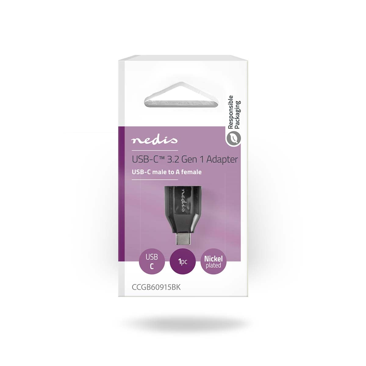 USB-C™ Adapter | USB 3.2 Gen 1 | USB-C™ Male | USB-A Female | 5 Gbps | Round | Nickel plated | Black | Box