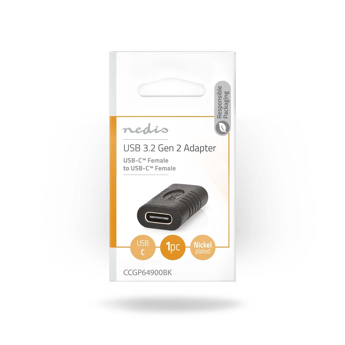 USB-C™ Adapter | USB 3.2 Gen 2 | USB-C™ Female | USB-C™ Female | 4K@60Hz | 10 Gbps | Round | Nickel Plated | Black | Envelope