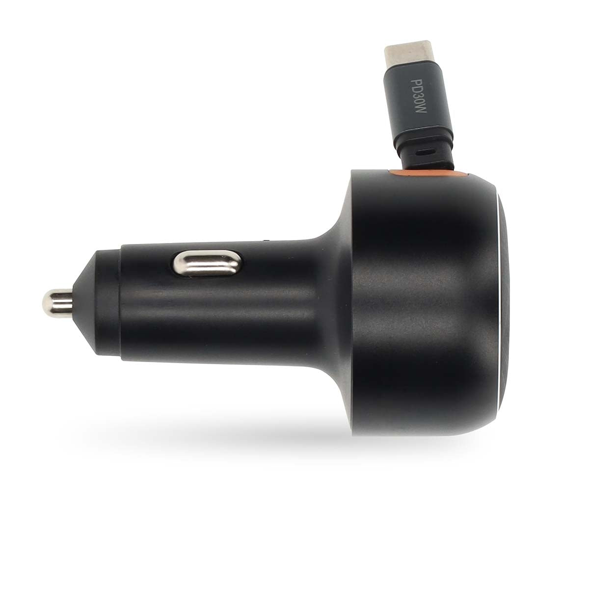 USB-C Car Charger, 30W, Retractable Cable, Auto Voltage
