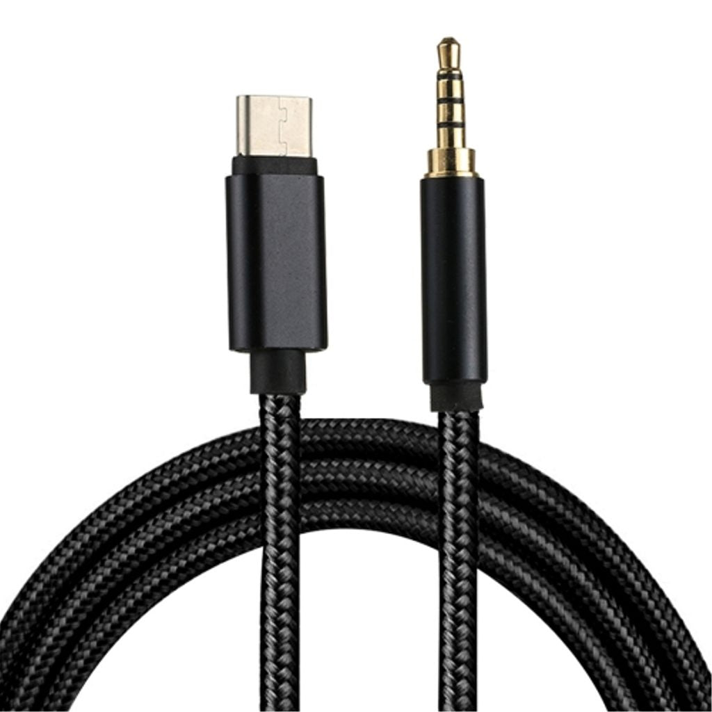 USB-C to AUX 3.5mm Audio/Sound cable, 1m - Black/Nylon