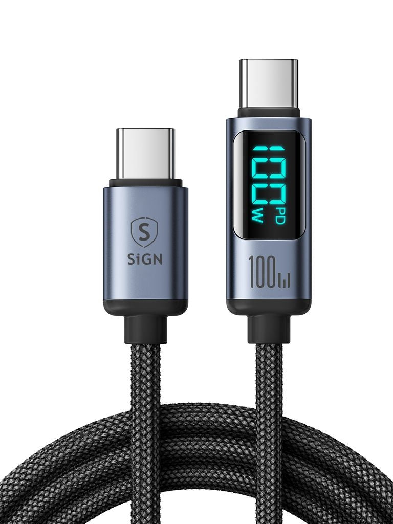 USB-C to USB-C Cable 100W with Display, 2m - Black