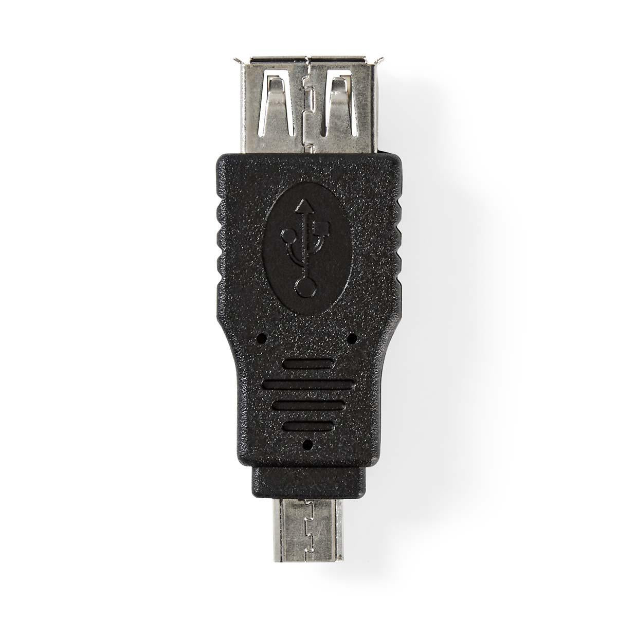 USB Micro-B Adapter | USB 2.0 | USB Micro-B Male | USB-A Female | 480 Mbps | Nickel Plated | PVC | Black | Blisters