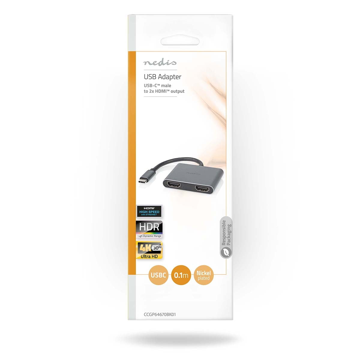 USB Multi-Port Adapter | USB 3.2 Gen 1 | USB-C™ Male | 2x HDMI™ | 0.10 m | Round | Nickel Plated | PVC | Black | Envelope