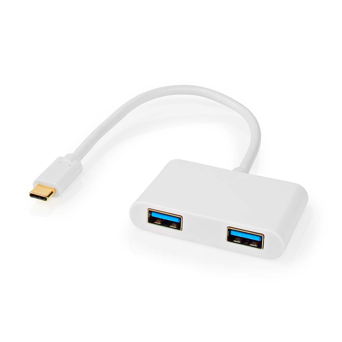 USB Multi-Port Adapter | USB 3.2 Gen 1 | USB-C™ Male | 2x USB-A | 5 Gbps | 0.20 m | Round | Nickel Plated | PVC | White | Plastic bag