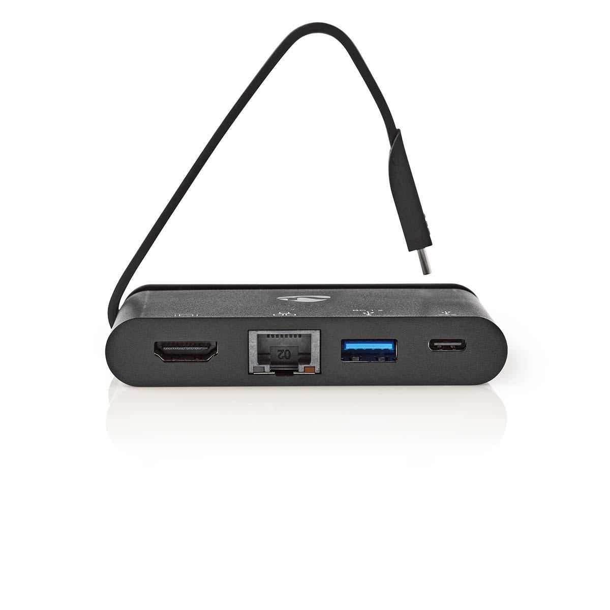 USB Multi-Port Adapter | USB 3.2 Gen 1 | USB-C™ Male | HDMI™ Female / RJ45 Female / USB-A Female / USB-C™ Female | Round | Nickel Plated | Black | Box