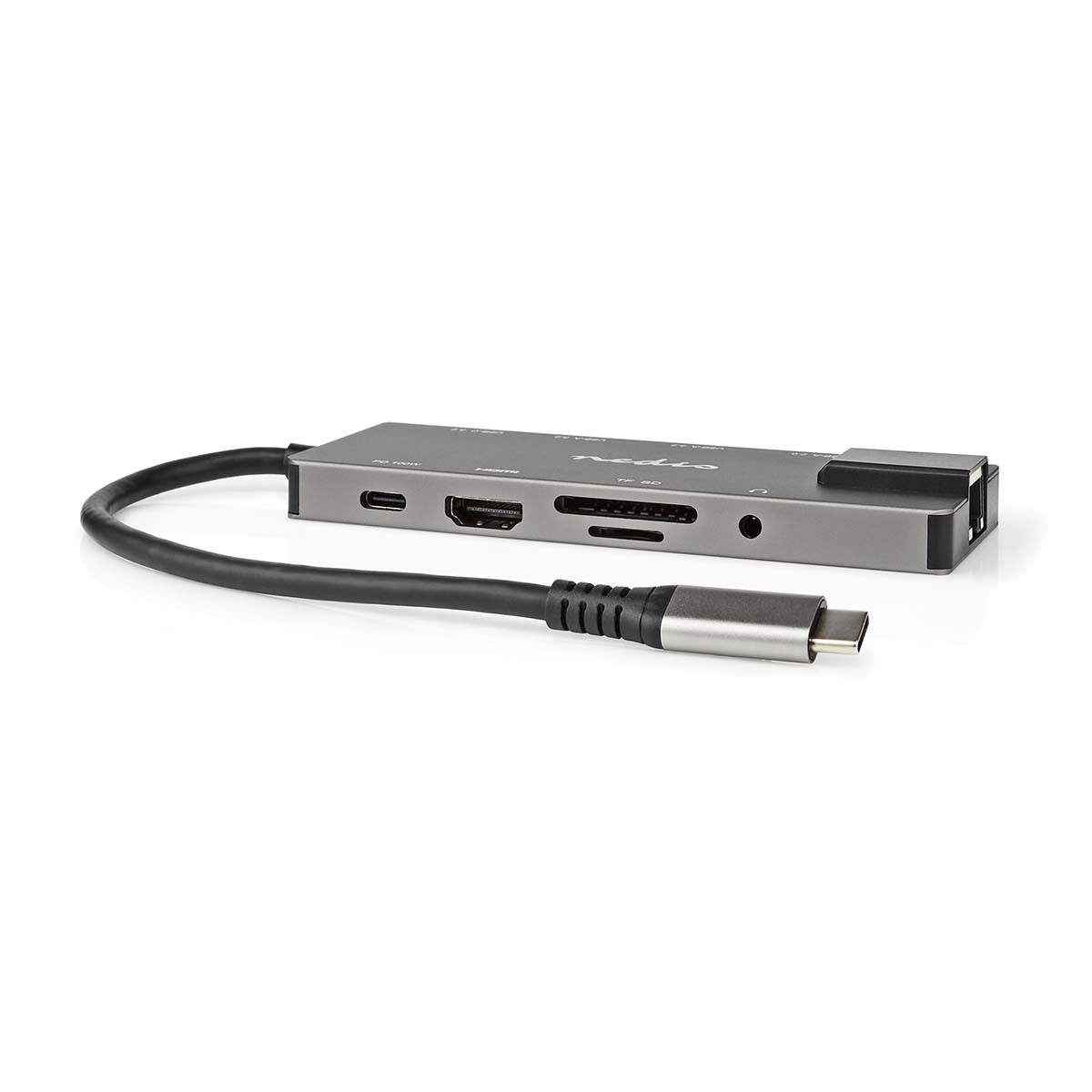 USB Multi-Port Adapter | USB 3.2 Gen 1 | USB-C™ Male | HDMI™ Output / RJ45 Female / SD / 2x USB-C™ / 3.5 mm Female / 3x USB-A Female | 5 Gbps | 0.20 m | Round | Gold Plated | PVC | Anthracite | Box