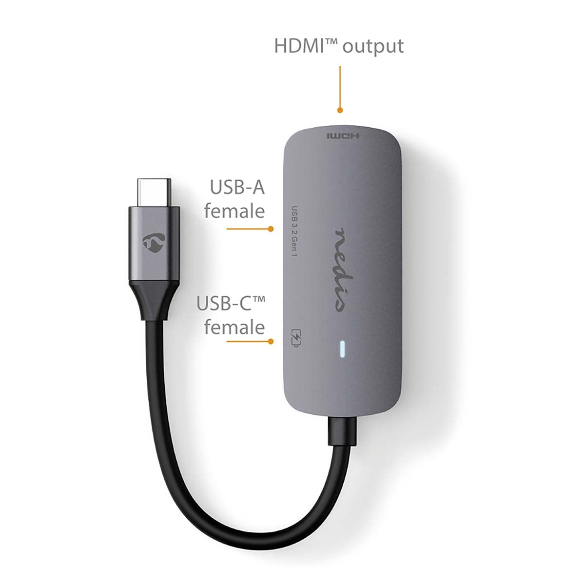 USB Multi-Port Adapter | USB 3.2 Gen 1 | USB-C™ Male | HDMI™ Output / USB-A Female / USB-C™ Female | 5 Gbps | 0.10 m | Round | Nickel Plated | PVC | Gray | Box