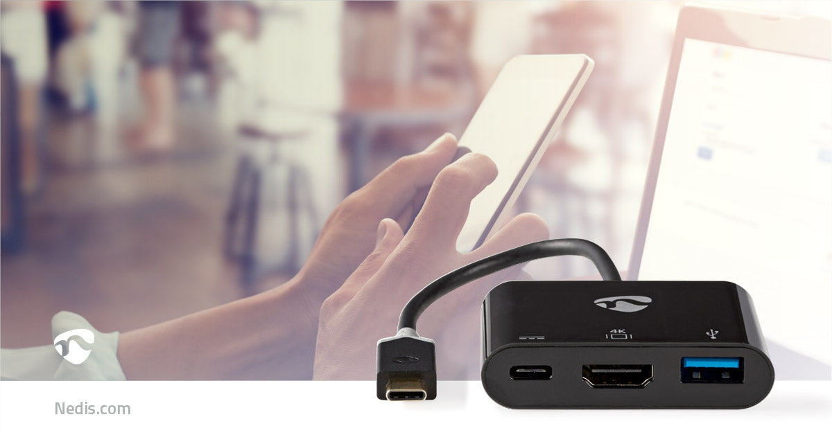 USB Multi-Port Adapter | USB 3.2 Gen 1 | USB-C™ Male | HDMI™ Output / USB-A Female / USB-C™ Female | 5 Gbps | 0.20 m | Round | Gold Plated | PVC | Anthracite | Cardboard box with window