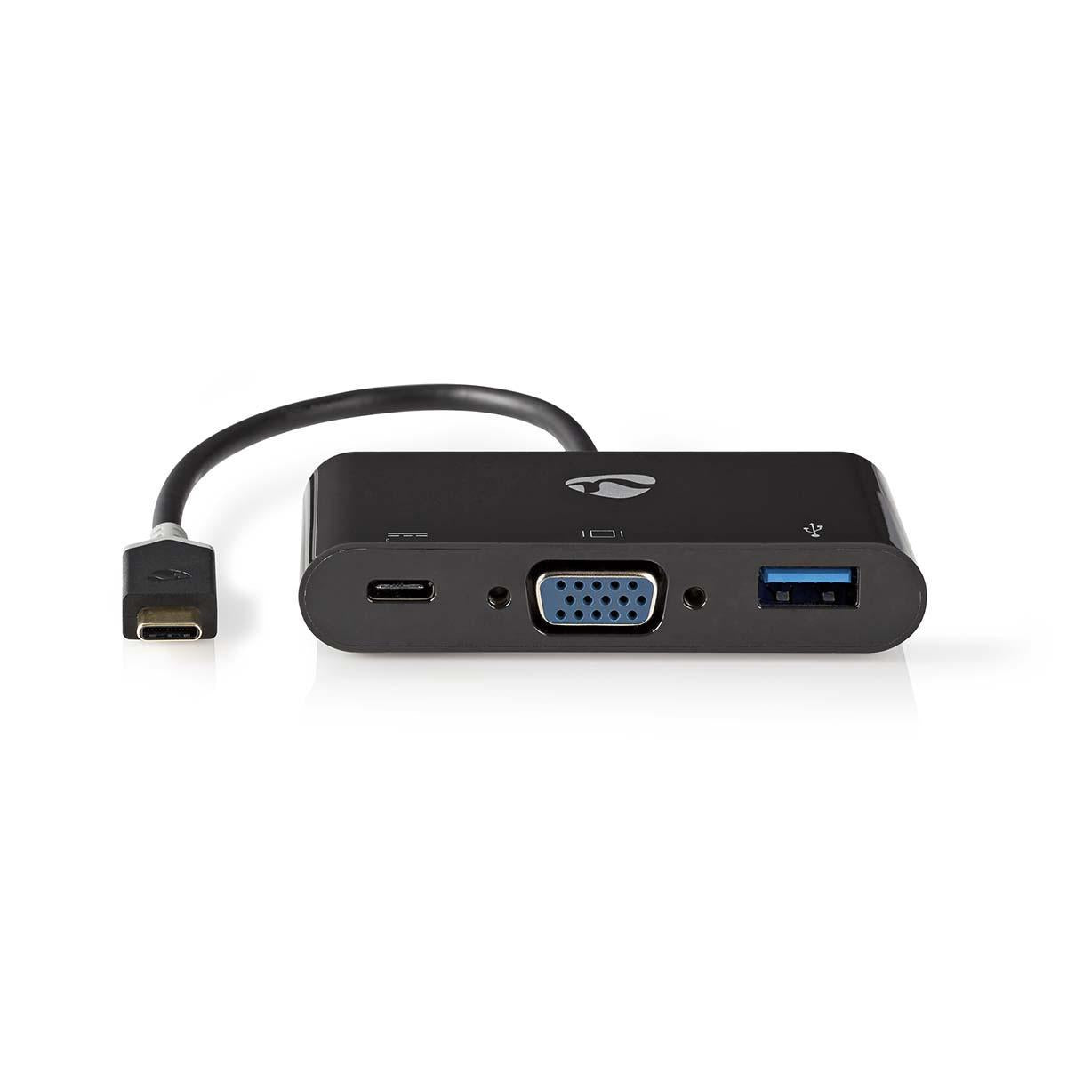 USB Multi-Port Adapter | USB 3.2 Gen 1 | USB-C™ Male | USB-A Female / USB-C™ Female / VGA Female 15p | 0.20 m | Round | Gold Plated | PVC | Anthracite | Cardboard box with window