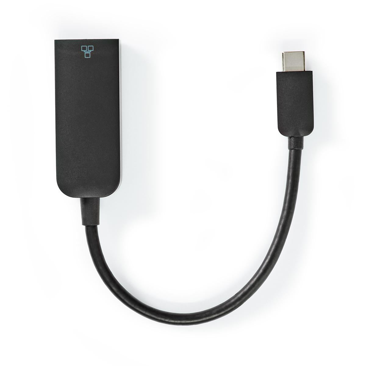 USB Network Card | USB 3.2 Gen 1 | 1000 Mbps | USB-C™ Male | RJ45 Female | 0.20 m | Round | Nickel Plated | Tinned Copper | Black | Envelope