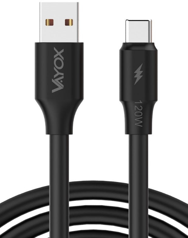 USB-USB-C cable with two ends 120W 3A 1m black