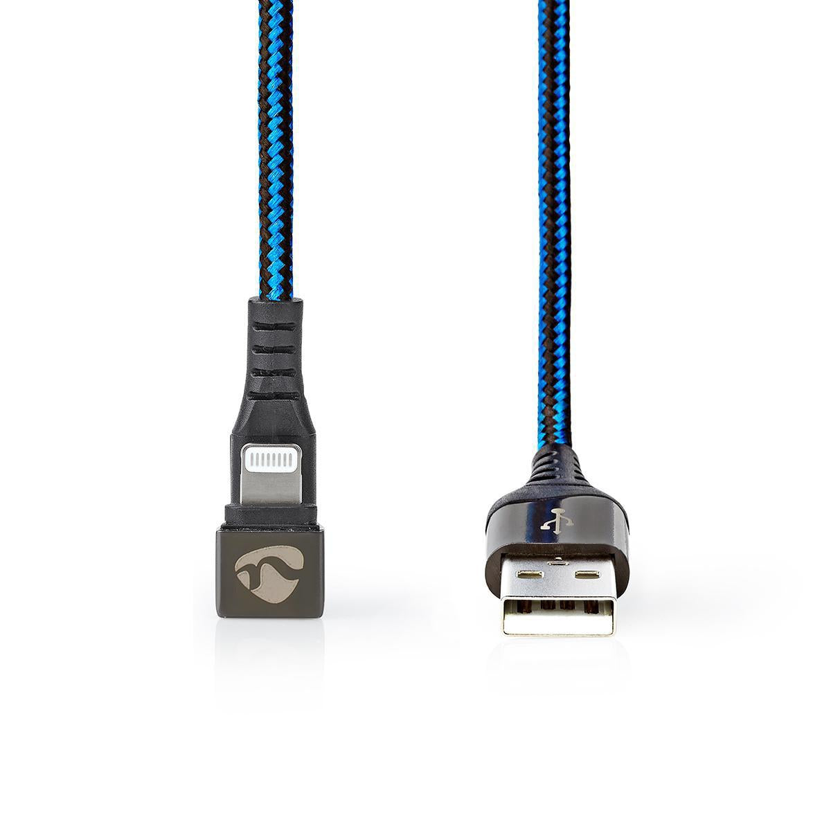 USB cable | USB 2.0 | Apple Lightning, 8-pin | USB-A Male | 12 W| 480 Mbps | Nickel Plated | 1.00 m | Round | Braided / Nylon | Blue / Black | Carton with covered window
