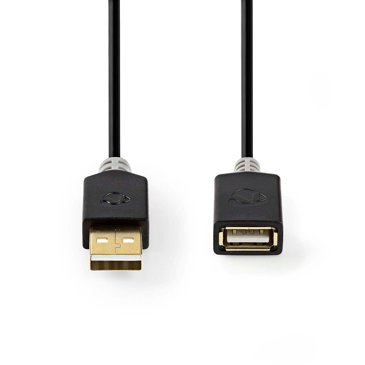 USB cable | USB 2.0 | USB-A Male | USB-A Female | 480 Mbps | Gold Plated | 2.00 m | Round | PVC | Anthracite | Box
