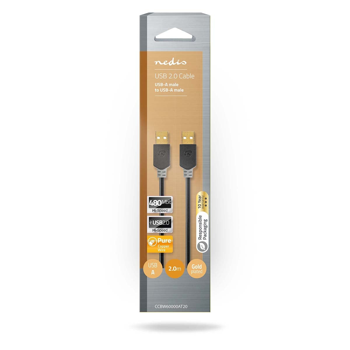 USB cable | USB 2.0 | USB-A Male | USB-A Male | 480 Mbps | Gold Plated | 2.00 m | Round | PVC | Anthracite | Box