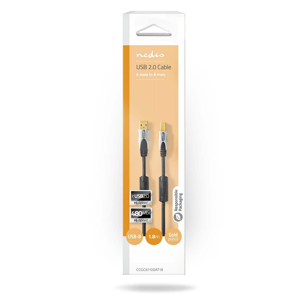 USB cable | USB 2.0 | USB-A Male | USB-B Male | 2.5 W| 480 Mbps | Gold Plated | 1.80 m | Round | PVC | Anthracite | Box