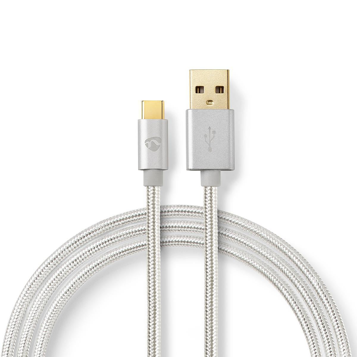 USB cable | USB 2.0 | USB-A Male | USB-C™ Male | 15 W| 480 Mbps | Gold Plated | 2.00 m | Round | Braided / Nylon | Aluminum | Carton with covered window