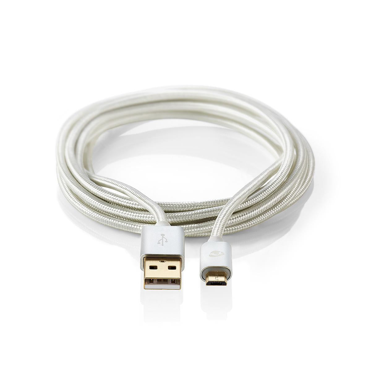 USB cable | USB 2.0 | USB-A Male | USB Micro-B Male | 10 W| 480 Mbps | Gold Plated | 3.00 m | Round | Braided / Nylon | Aluminum | Carton with covered window