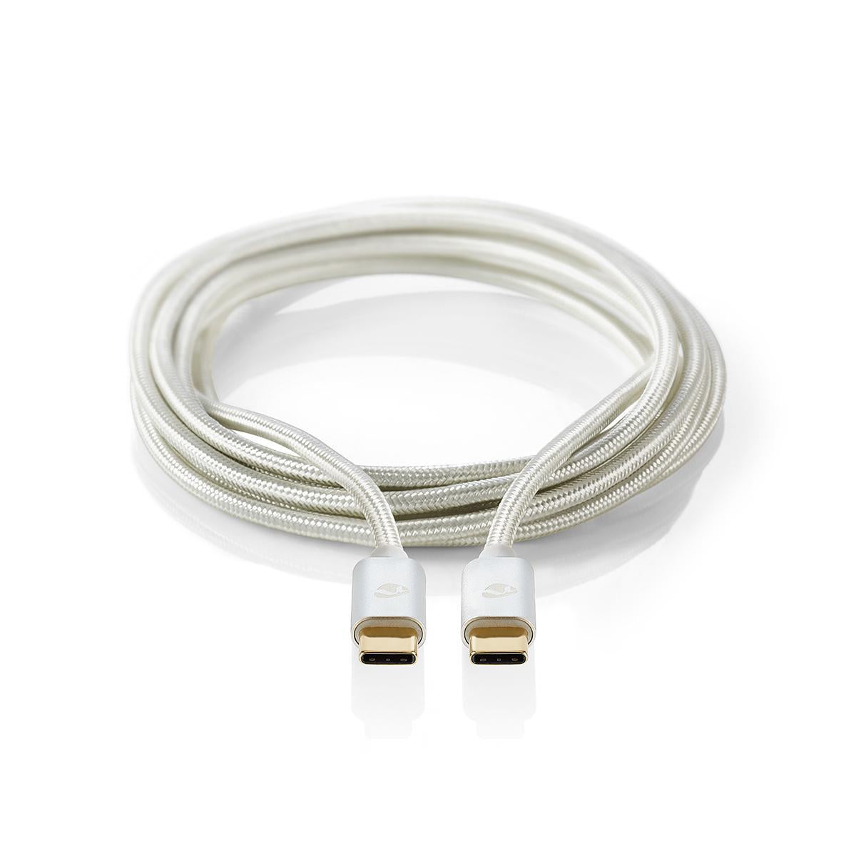 USB cable | USB 2.0 | USB-C™ Male | USB-C™ Male | 100 W | 480 Mbps | Gold Plated | 2.00 m | Round | Braided / Nylon | Silver | Carton with covered window