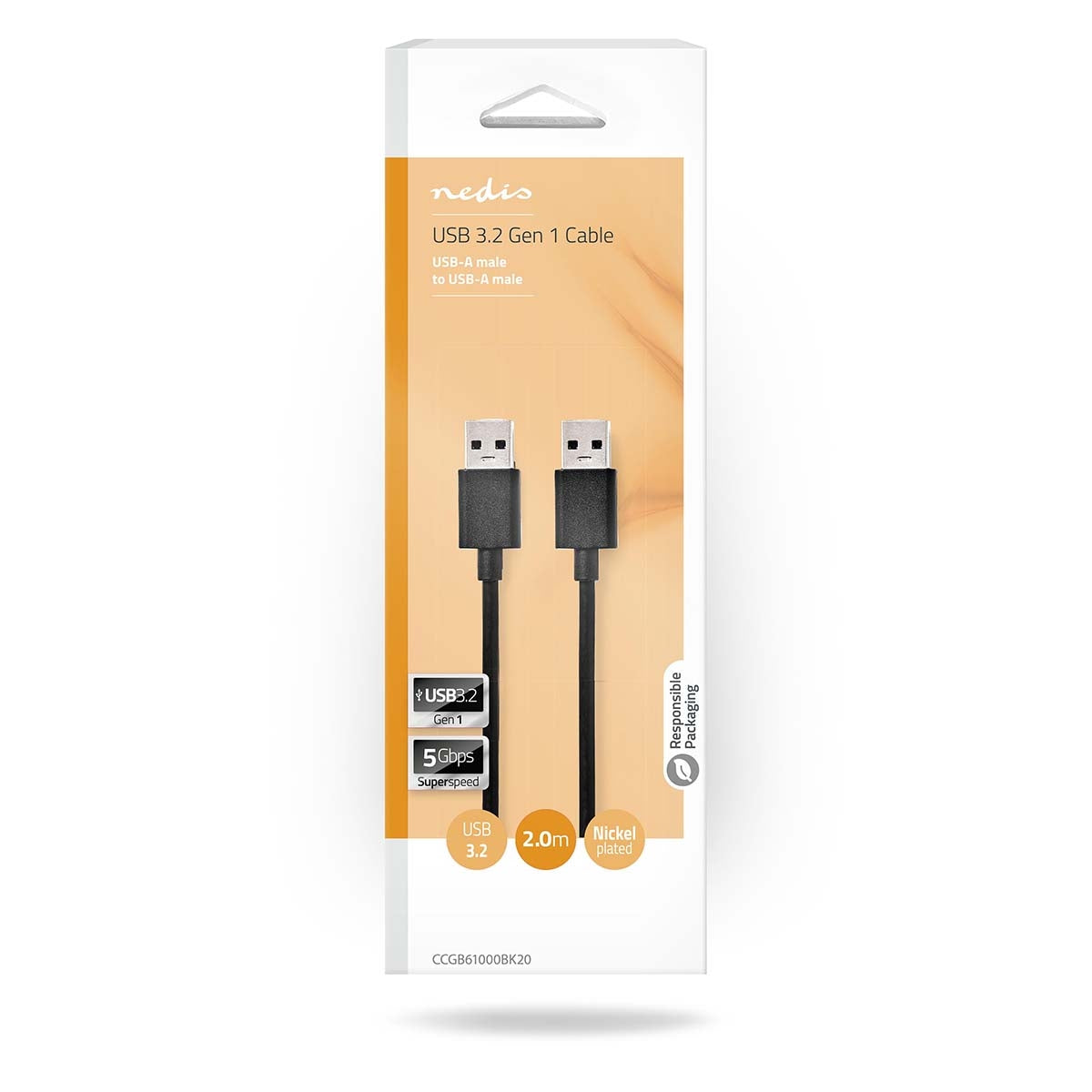 USB cable | USB 3.2 Gen 1 | USB-A Male | USB-A Male | 5 Gbps | Nickel Plated | 2.00 m | Round | PVC | Black | Box