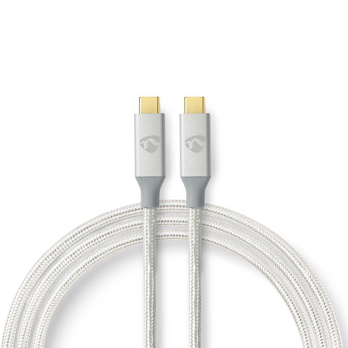 USB cable | USB 3.2 Gen 2x2 | USB-C™ Male | USB-C™ Male | 100 W | 4K@60Hz | 20 Gbps | Gold Plated | 1.00 m | Round | Braided / Nylon | Silver | Carton with covered window