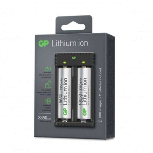 USB charger GP for li-ion 18650 /18500 / 26650 / 10440 / 14500 incl 2x 18650 3350mah
