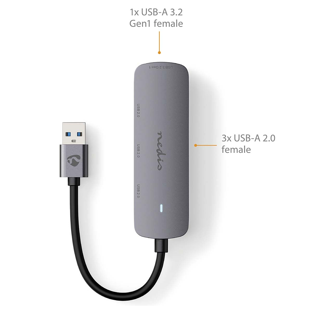 USB hub | USB A Male | 4x USB A Female | 4-Port port(s) | USB 2.0 / USB 3.2 Gen 1 | USB power