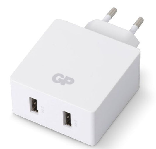USB wall charger 2xUSB (2.4A + 2.4A) for all phones / tablets White