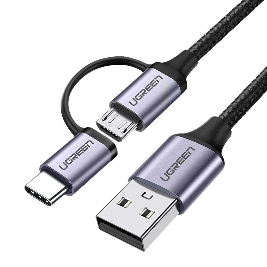 Ugreen 2in1 USB to micro USB / USB-C cable 2.4A, 1m - Black