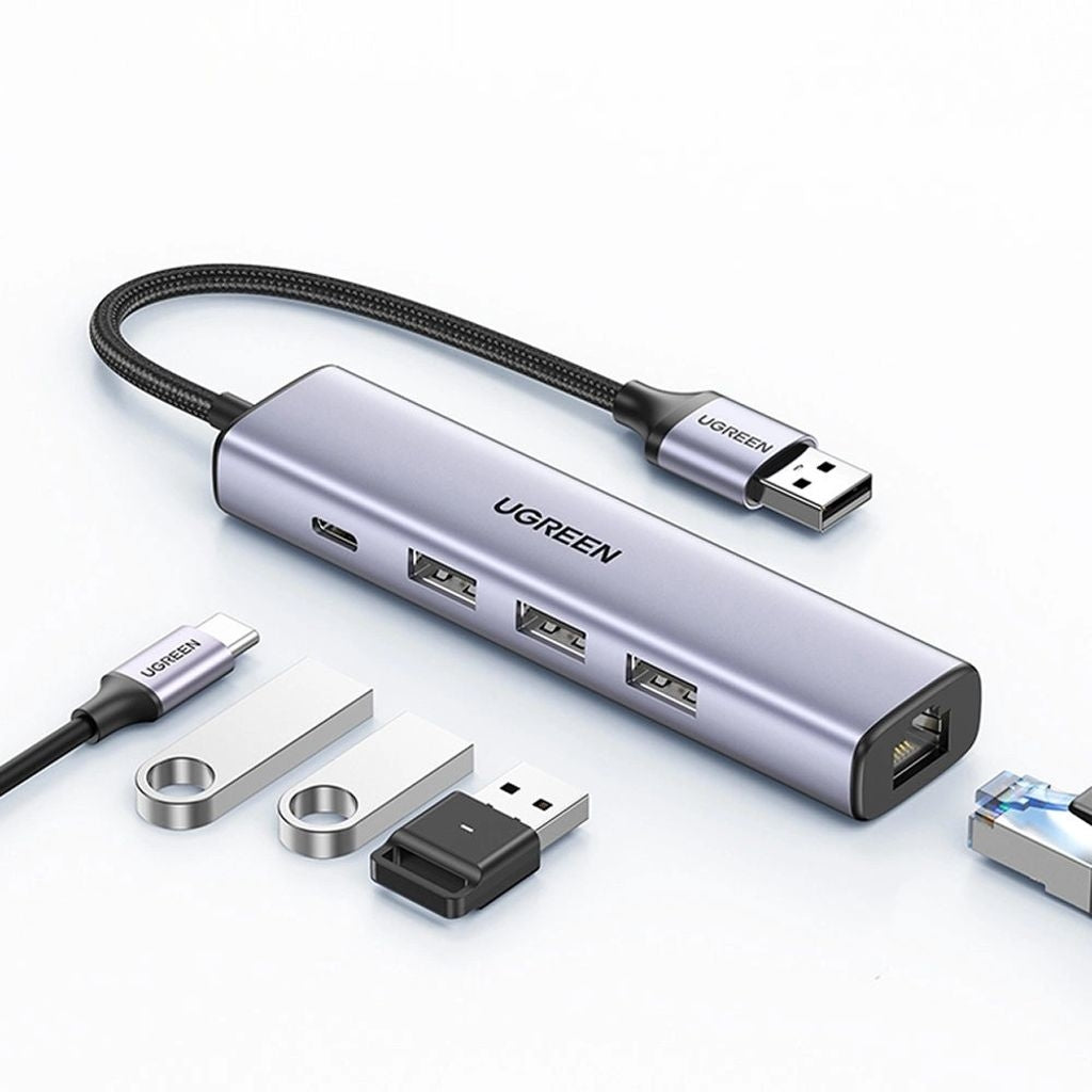 Ugreen Hub USB-A 3.0 to 3 x USB-A / Ethernet RJ45 / USB-C PD - Gray