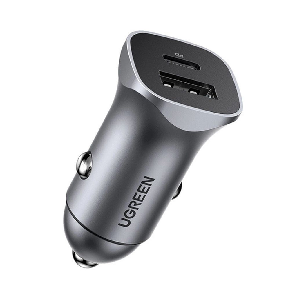 Ugreen USB-C / USB-A Car Charger, PD, QC, 24W - Grey