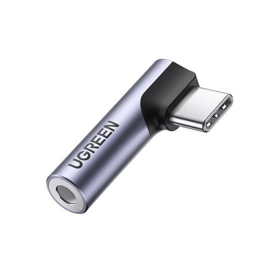 Ugreen USB-C adapter (male) angled to 3.5 mm mini jack (female) - gray