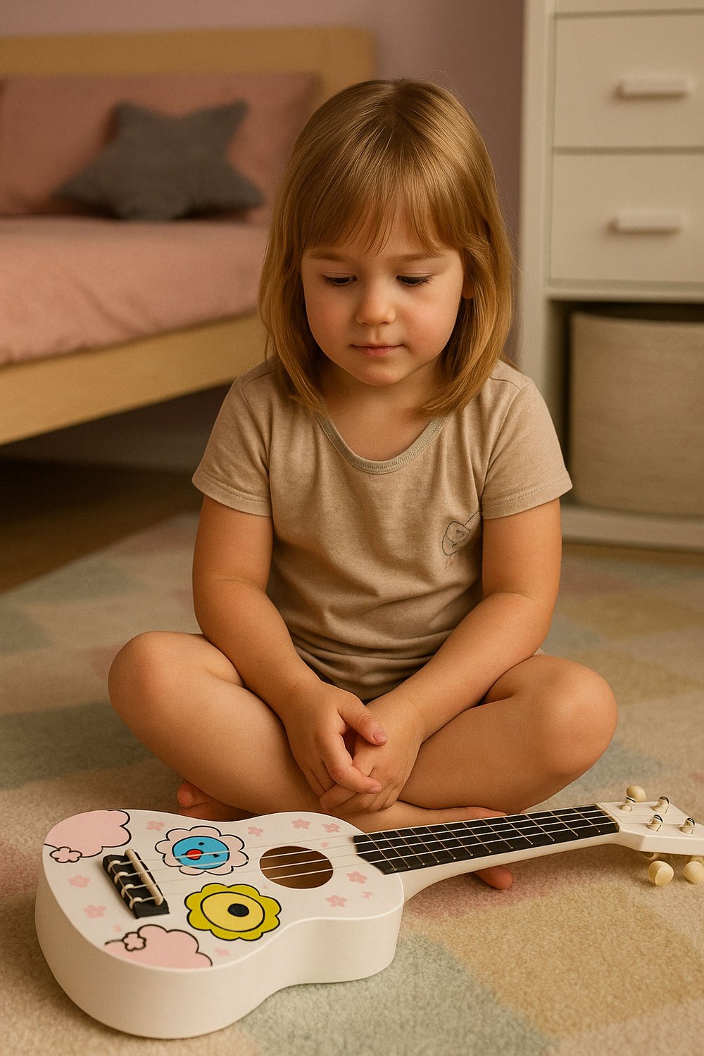 Ukulele for Kids, Wooden, 4 Nylon Strings, Includes Pick