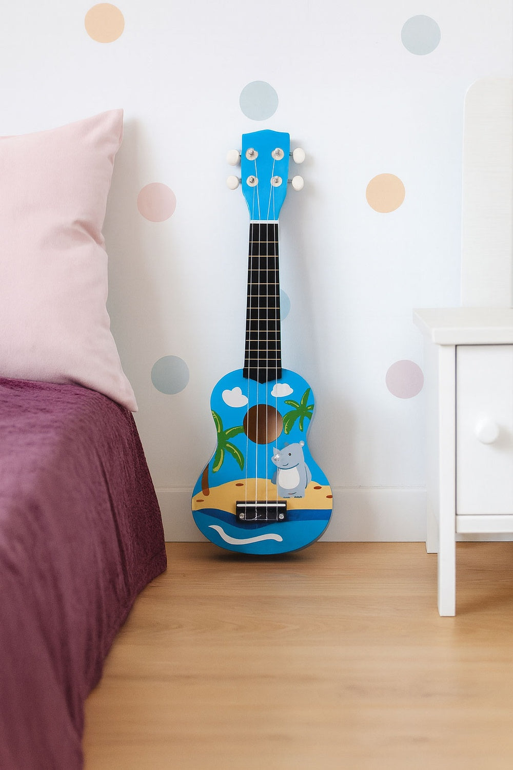 Ukulele for Kids, Wooden with 4 Nylon Strings & Pick