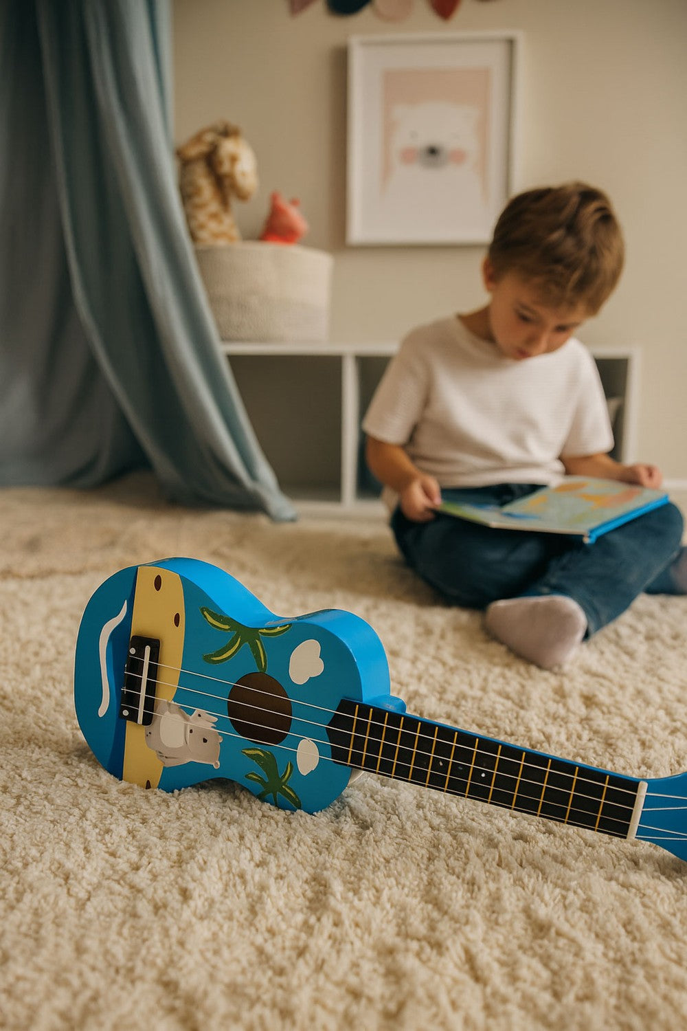 Ukulele for Kids, Wooden with 4 Nylon Strings & Pick