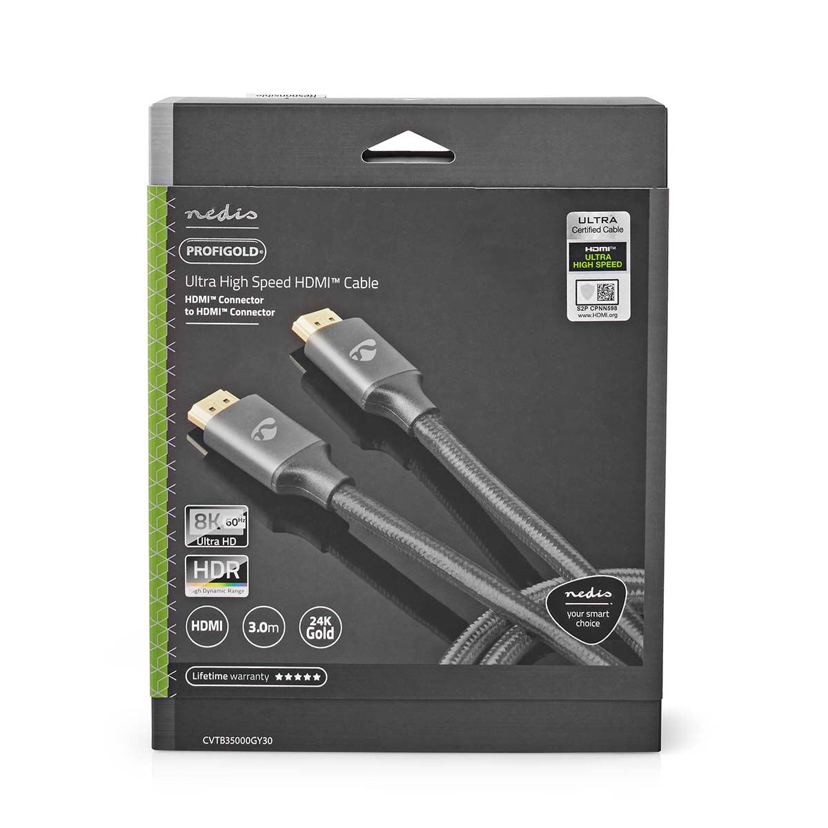 Ultra High Speed HDMI™ Cable | HDMI™ Connector | HDMI™ Connector | 8K@60Hz | 48 Gbps | 3.00 m | Round | 6.7mm | Gray With Metal | Lid