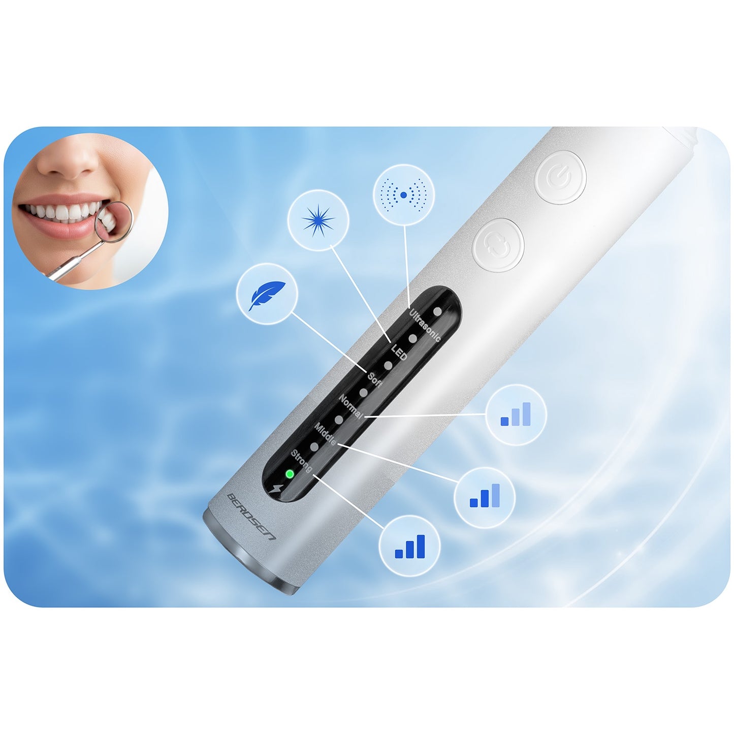 Ultrasonic Dental Scaler, 4 Modes, LED Light, 4 Heads