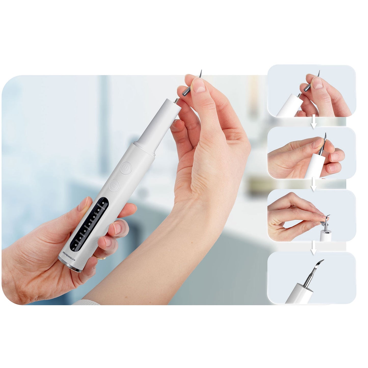 Ultrasonic Dental Scaler, 4 Modes, LED Light, 4 Heads