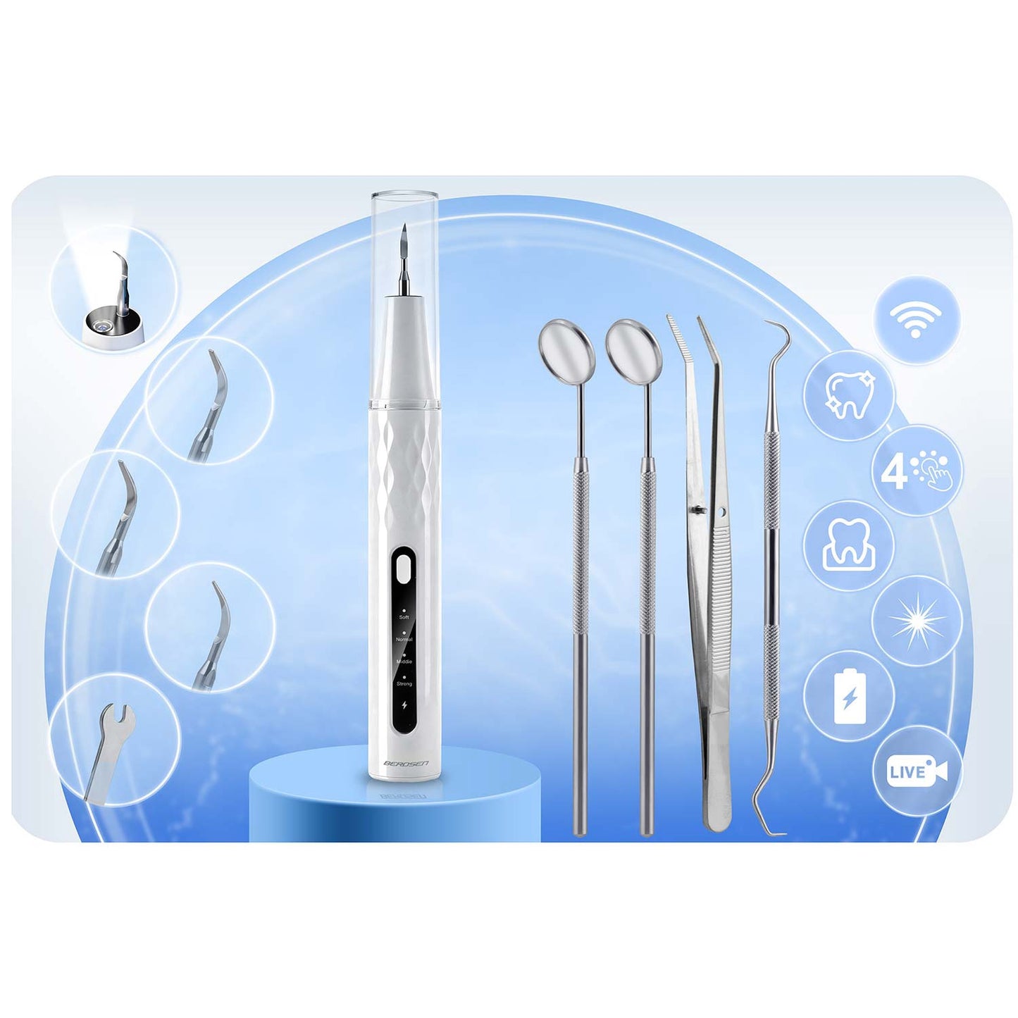 Ultrasonic Dental Scaler with Camera, 4 Modes, LED Light