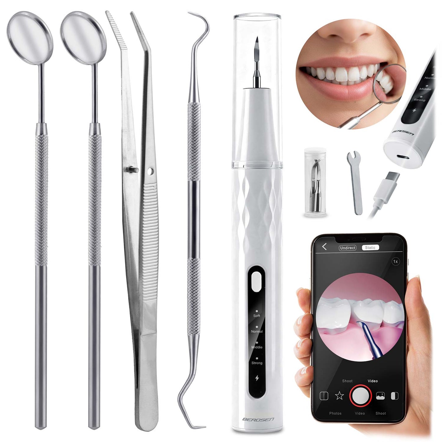Ultrasonic Dental Scaler with Camera, 4 Modes, LED Light