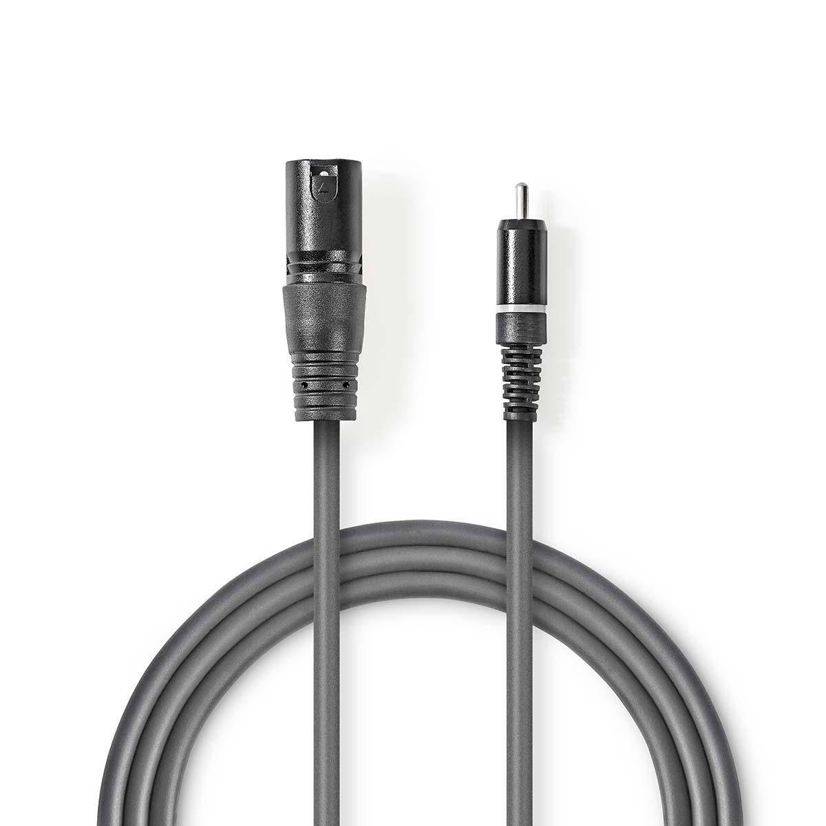 Unbalanced audio cable | XLR 3-pin male | RCA Male | Nickel Plated | 3.00 m | Round | PVC | Dark gray | Cardboard sleeve